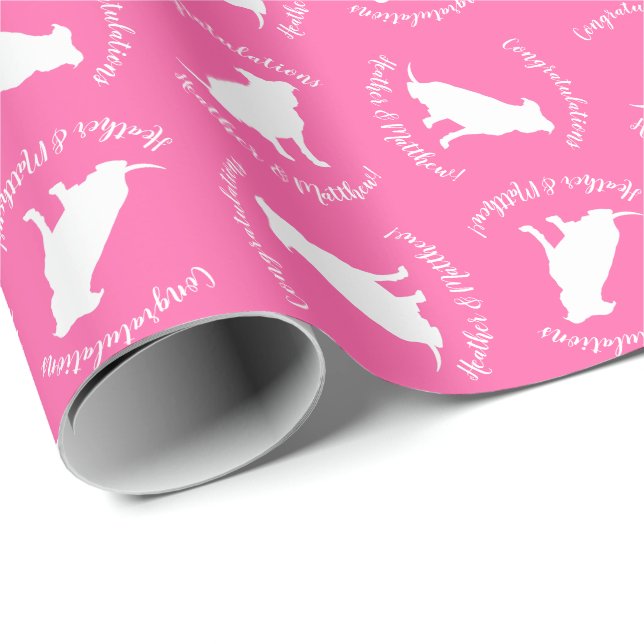 Papier Cadeau Pit Bull Chien Baby shower rose fille Pitbull (Coin rond)