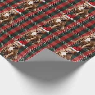 Papier Cadeau Pit Bull Chien Vert et Rouge Vacances Plantées Noë