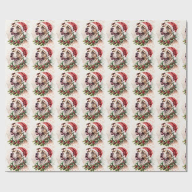 Papier Cadeau Pit Bull Christmas Wrapping Paper (Plat)