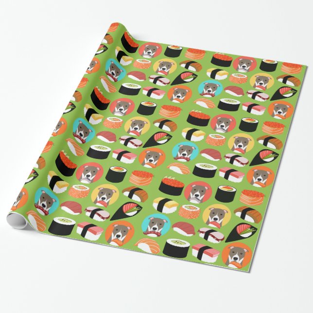 Papier Cadeau Pit Bull Dog and Sushi Wrapper Paper (Déroulé)