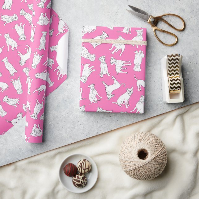 Papier Cadeau Pitbull Confetti rose chaud (Artisanat)