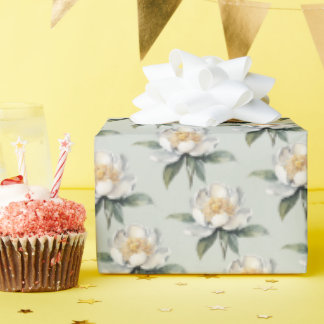 Papier Cadeau Pivoine blanche Motif sans couture Vert sauge doux