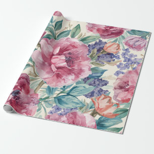 Papier Cadeau Pivoine botanique Aquarelle Fleurs de lavande Flor