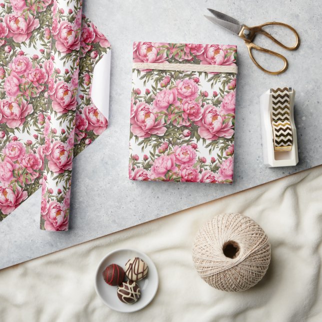 Papier Cadeau Pivoine rose  (Artisanat)
