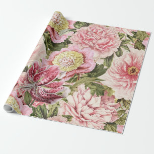 Papier Cadeau Pivoine vintage de fleur + Illustration de motif