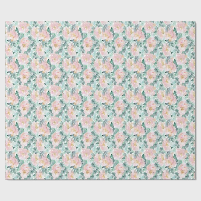 Papier Cadeau Pivoines Aquarelle Rosées (Plat)