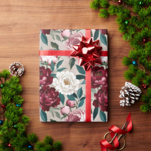 Papier Cadeau Pivoines et feuilles riches dans une harmonie de c