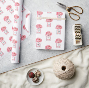 Papier Cadeau Pivoines roses et fleurs florales parfumées