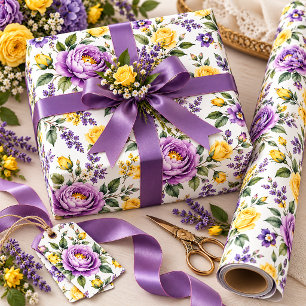 Papier Cadeau Pivoines Violettes Luxuriantes Élégantes, Roses Ja