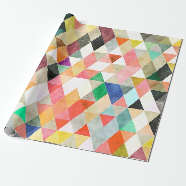 Papier Cadeau PixDezines Boho Triangles aquarelles/Géométrique (Déroulé)