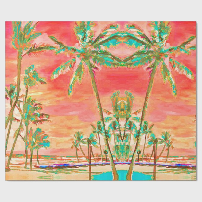 Papier Cadeau PixDezines Sunset Hawaiian Beach/Coral/Teal (Plat)