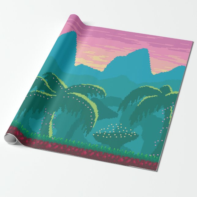 Papier Cadeau Pixel art paysage sans soudure avec zone tropicale (Déroulé)