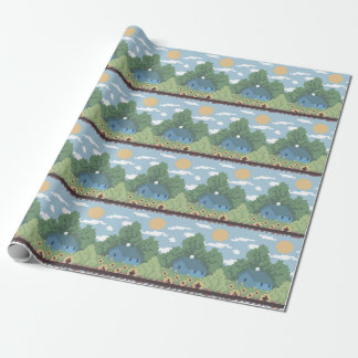 Papier Cadeau Pixel Countryside House Landscape Pattern