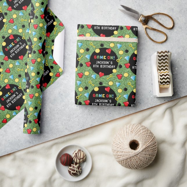 Papier Cadeau Pixels Arcade Niveau supérieur Anniversaire de enf (Artisanat)