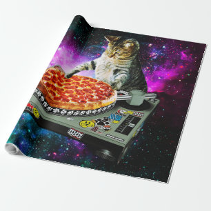 Papier Cadeau Pizza de chat du DJ de l'espace