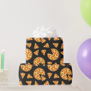 Papier Cadeau Pizza et tranches de cool motif sur gris foncé