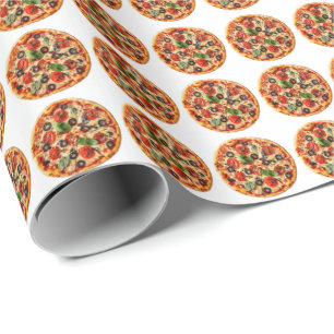 Papier Cadeau Pizza italienne avec tomates, olives et basilic