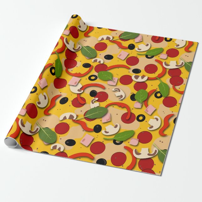 Papier Cadeau Pizza Topping Drôle Cartoon (Déroulé)