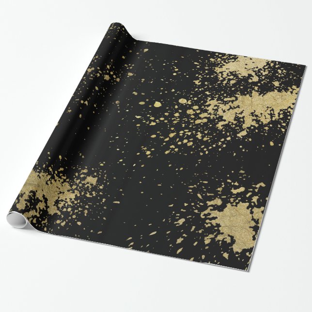Papier Cadeau Plafonds D'Or Sur Noir (Déroulé)