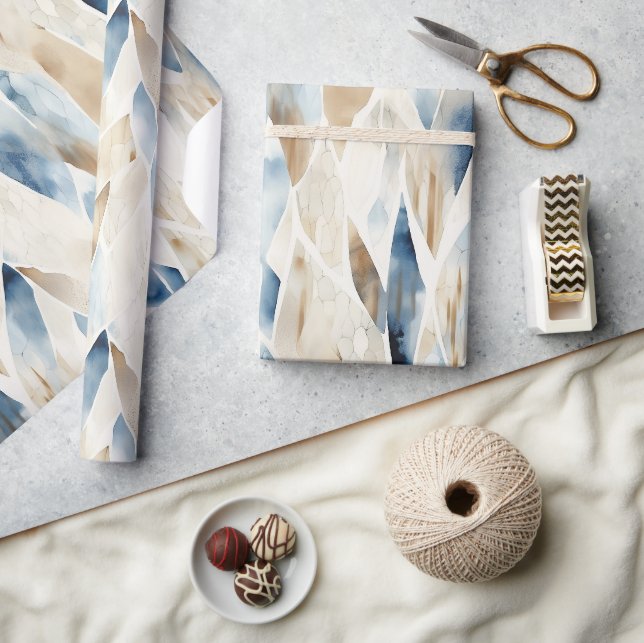 Papier Cadeau Plage Abstraite de crème bleue (Artisanat)