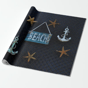 Papier Cadeau Plage avec des étoiles de mer et des Ancres