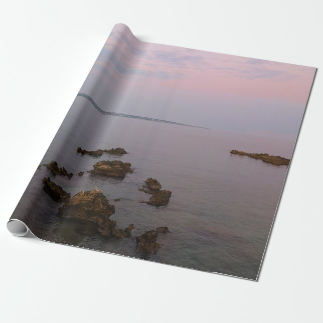 Papier Cadeau Plage de coucher de soleil rose (Déroulé)