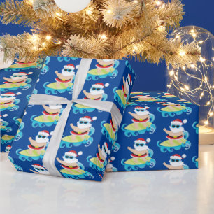 Papier Cadeau Plage de Noël festive carrelée surf Père Noël