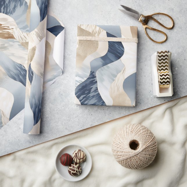 Papier Cadeau Plage des vagues Abstraites de crème bleue (Artisanat)