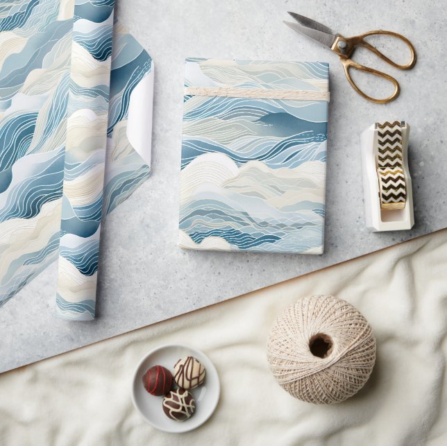 Papier Cadeau Plage d'Océan Abstrait à la crème bleue (Artisanat)