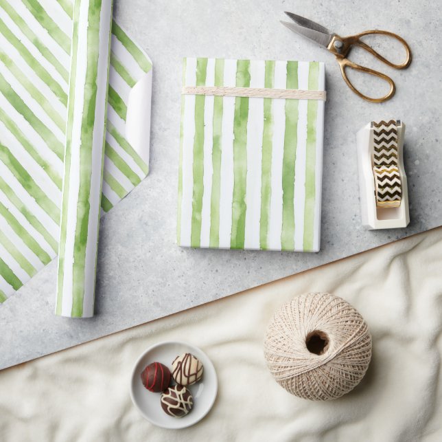 Papier Cadeau Plage Green White Stripes Anniversaire (Artisanat)
