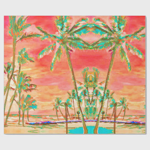 Papier Cadeau Plage Hawaïenne de PixDezines Coucher de soleil/Co