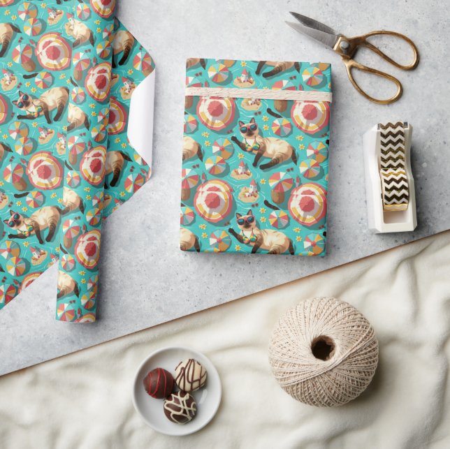 Papier Cadeau Plage pour chats sur le thème des amoureux de chat (Artisanat)