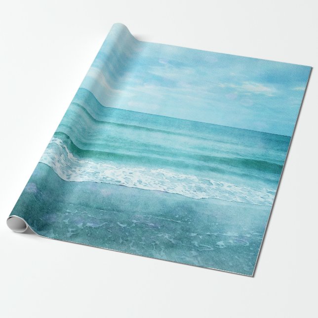 Papier Cadeau Plage Retro - Océan côtier Couleur d'eau bleue Tur (Déroulé)