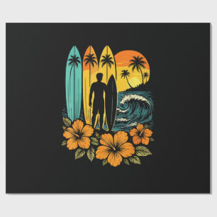 Papier Cadeau Plage Rétro Surf Coucher de Soleil Tropical