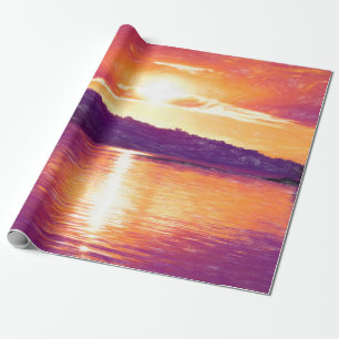 Papier Cadeau Plage Sunset Coastal Plage Orange Purple Découpage