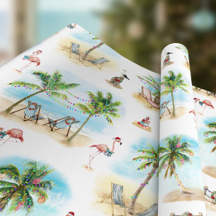 Papier Cadeau Plage tropicale de palmiers de Noël