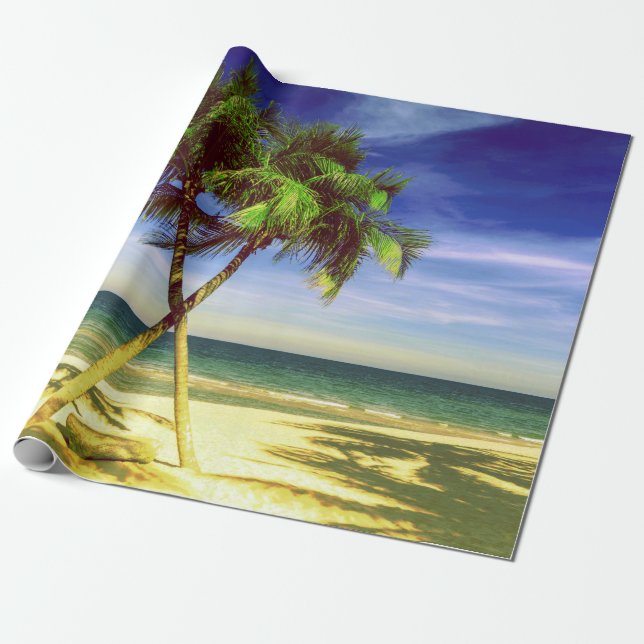 Papier Cadeau Plage tropicale d'île de palmier des Caraïbes (Déroulé)