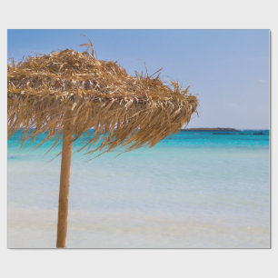 Papier Cadeau Plage tropicale panoramique avec parasol en paille