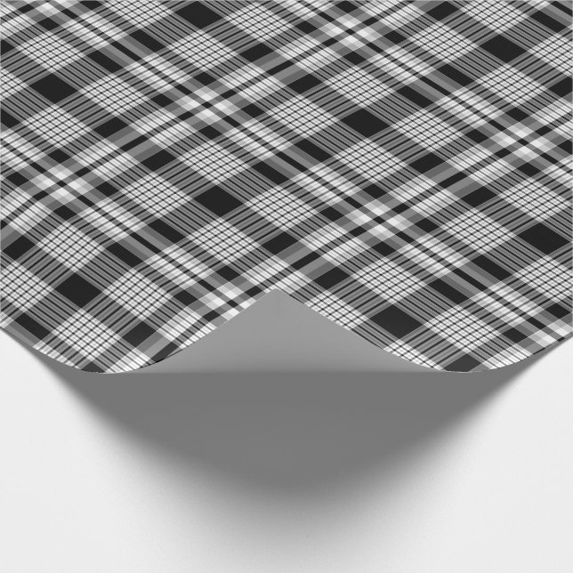 Papier Cadeau Plaid blanc et gris noir (Coin)