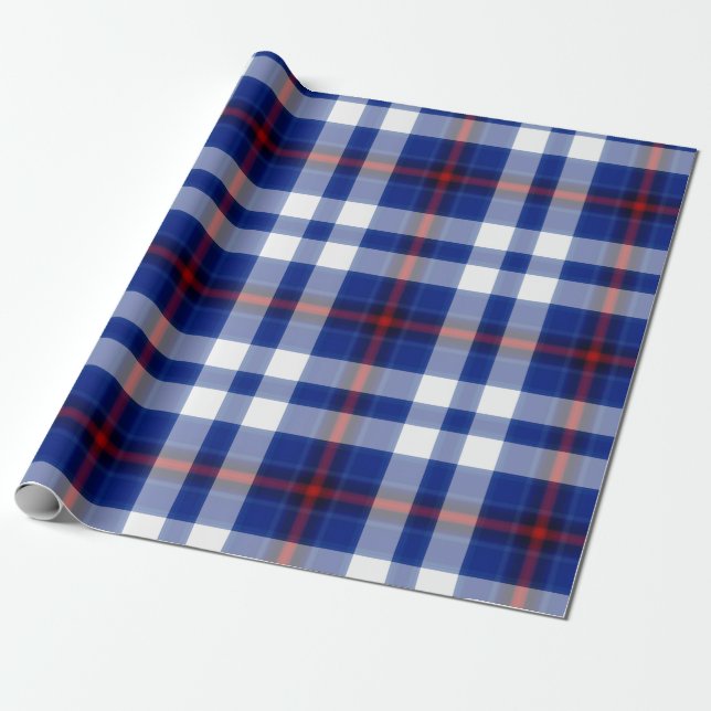 Papier Cadeau Plaid bleu blanc rouge Tartan (Déroulé)