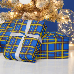 Papier Cadeau Plaid Bleu Et Jaune
