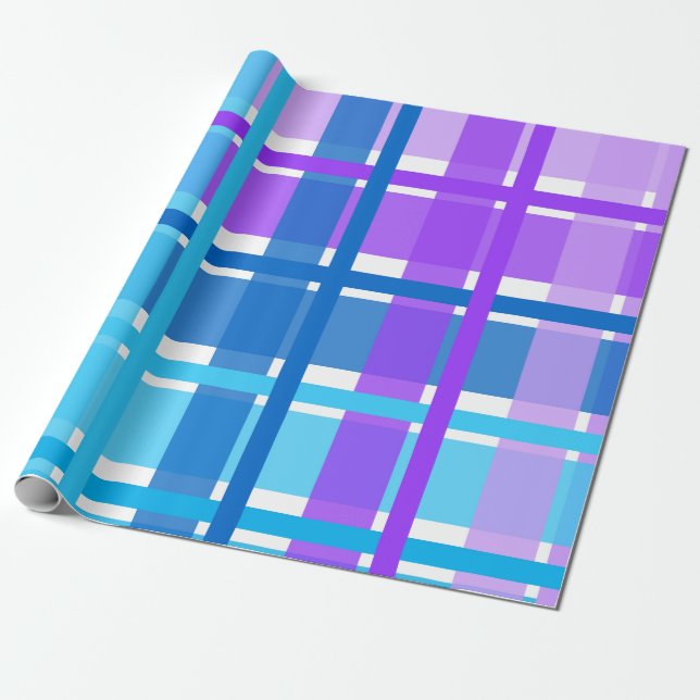 Papier Cadeau Plaid bleu et pourpre de guingan (Déroulé)