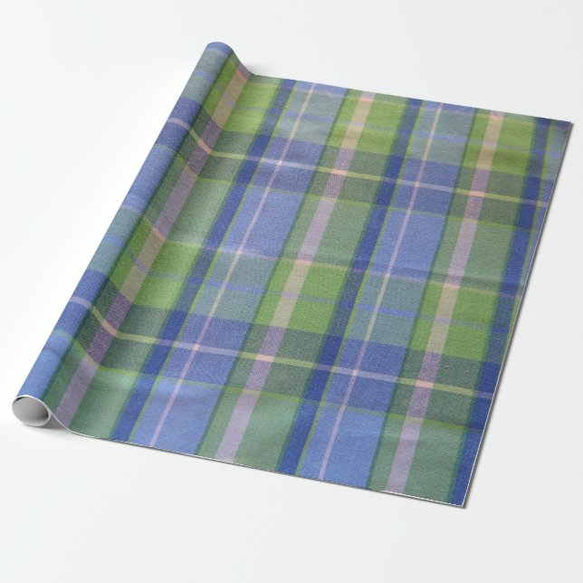 Papier Cadeau Plaid bleu et vert (Déroulé)