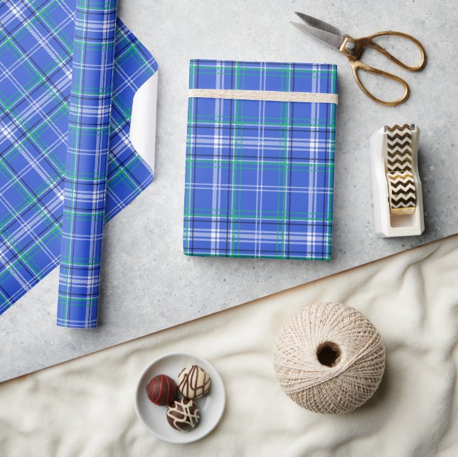 Papier Cadeau Plaid bleu et vert (Artisanat)