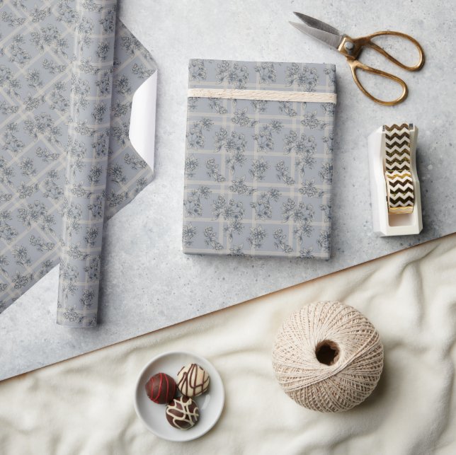Papier Cadeau Plaid Botanique Bleu (Artisanat)