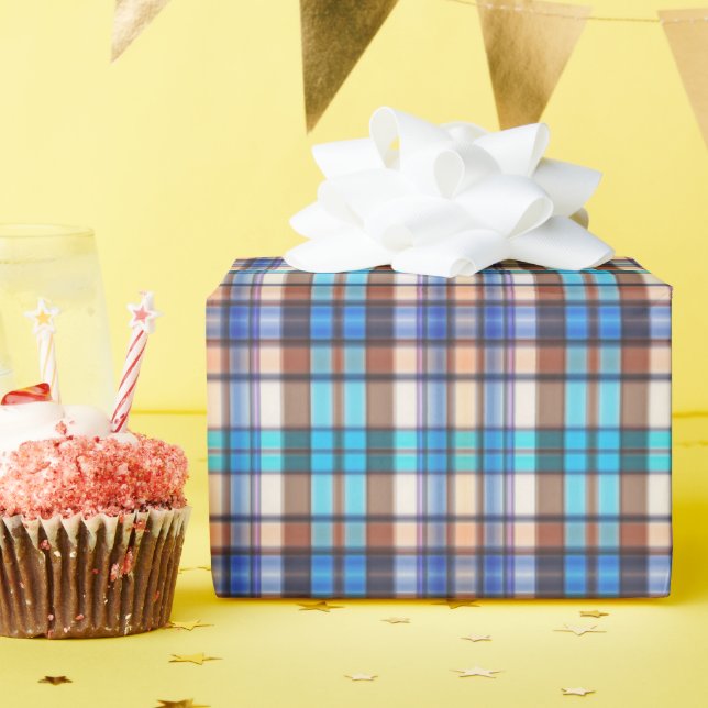Papier Cadeau Plaid Brown & Turquoise (Fête d'anniversaire)