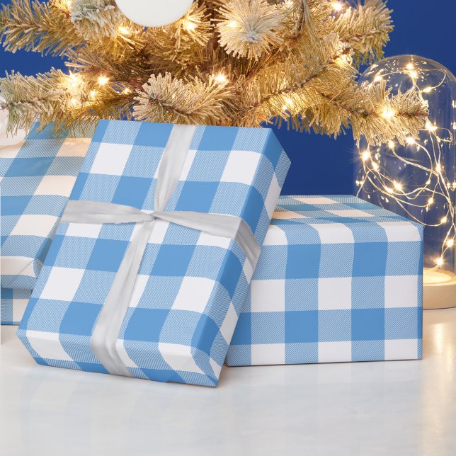 Papier Cadeau Plaid Buffalo Bleu et Blanc (Vacances)