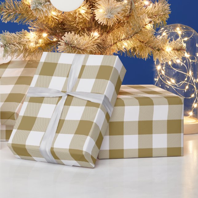 Papier Cadeau Plaid Buffalo Or et Blanc (Vacances)