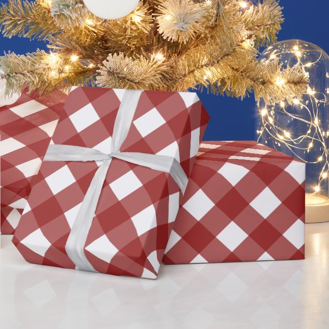 Papier Cadeau Plaid Buffalo Rouge et Blanc Diagonal (Vacances)