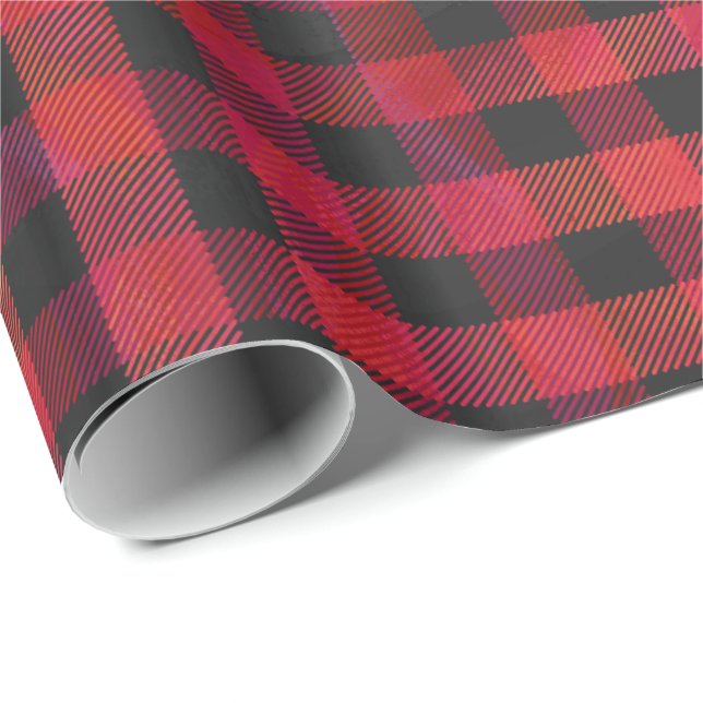 Papier Cadeau Plaid Checkered rouge et noir (Coin rond)